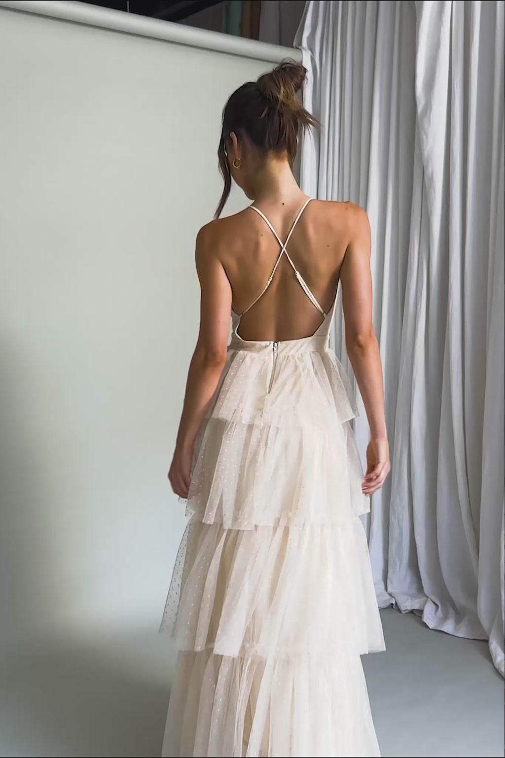 Seylah Tiered Frill Maxi Dress Glitter Cream