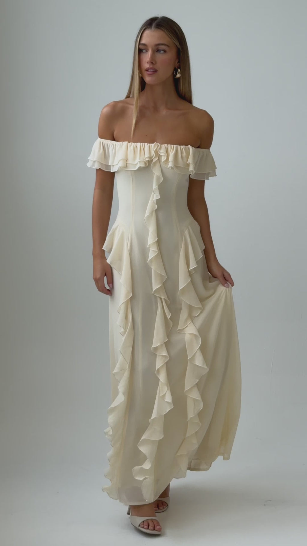 Scarlet Off-Shoulder Ruffle Trim Maxi Dress Butter