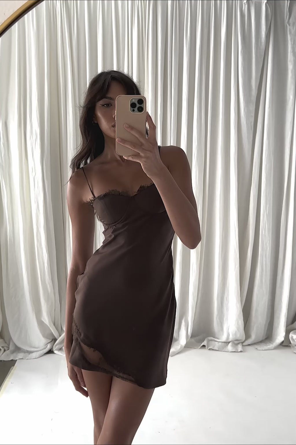 Sweet Talker Lace Trim Mini Dress Chocolate