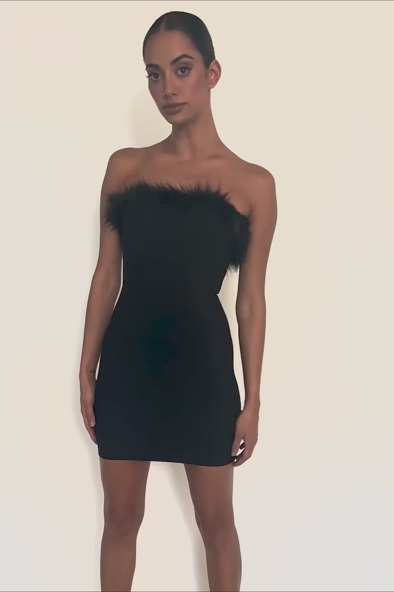 Cherri Fur Trim Mini Dress Electric Black– Selfie Leslie
