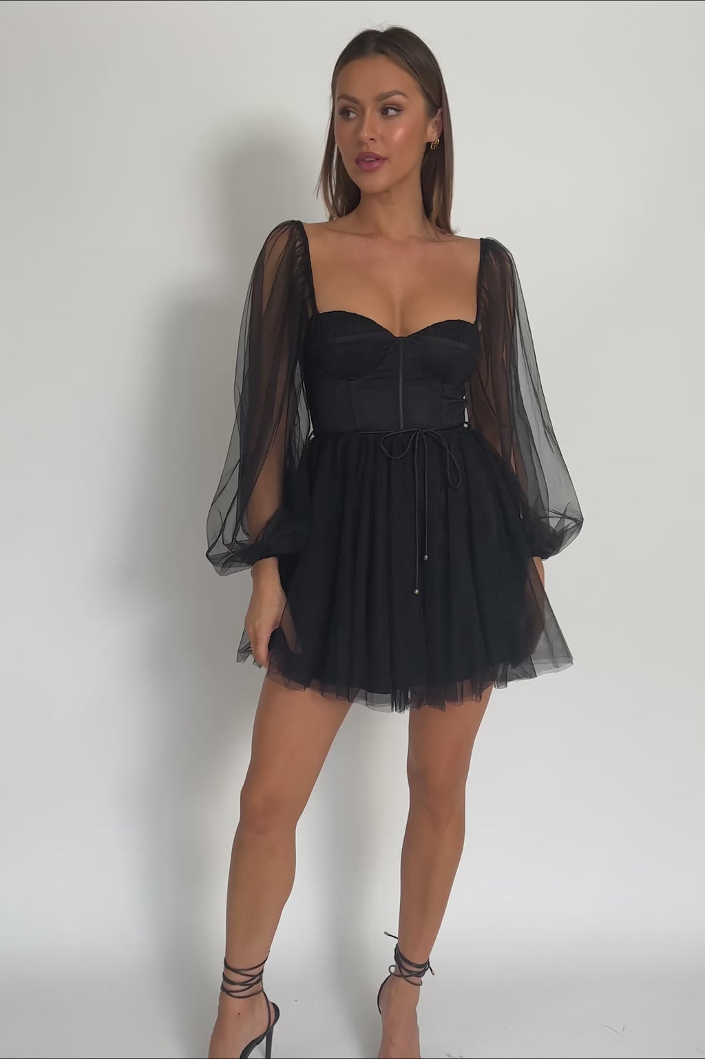 Fairytale Dream Sheer Sleeve Mini Dress Black