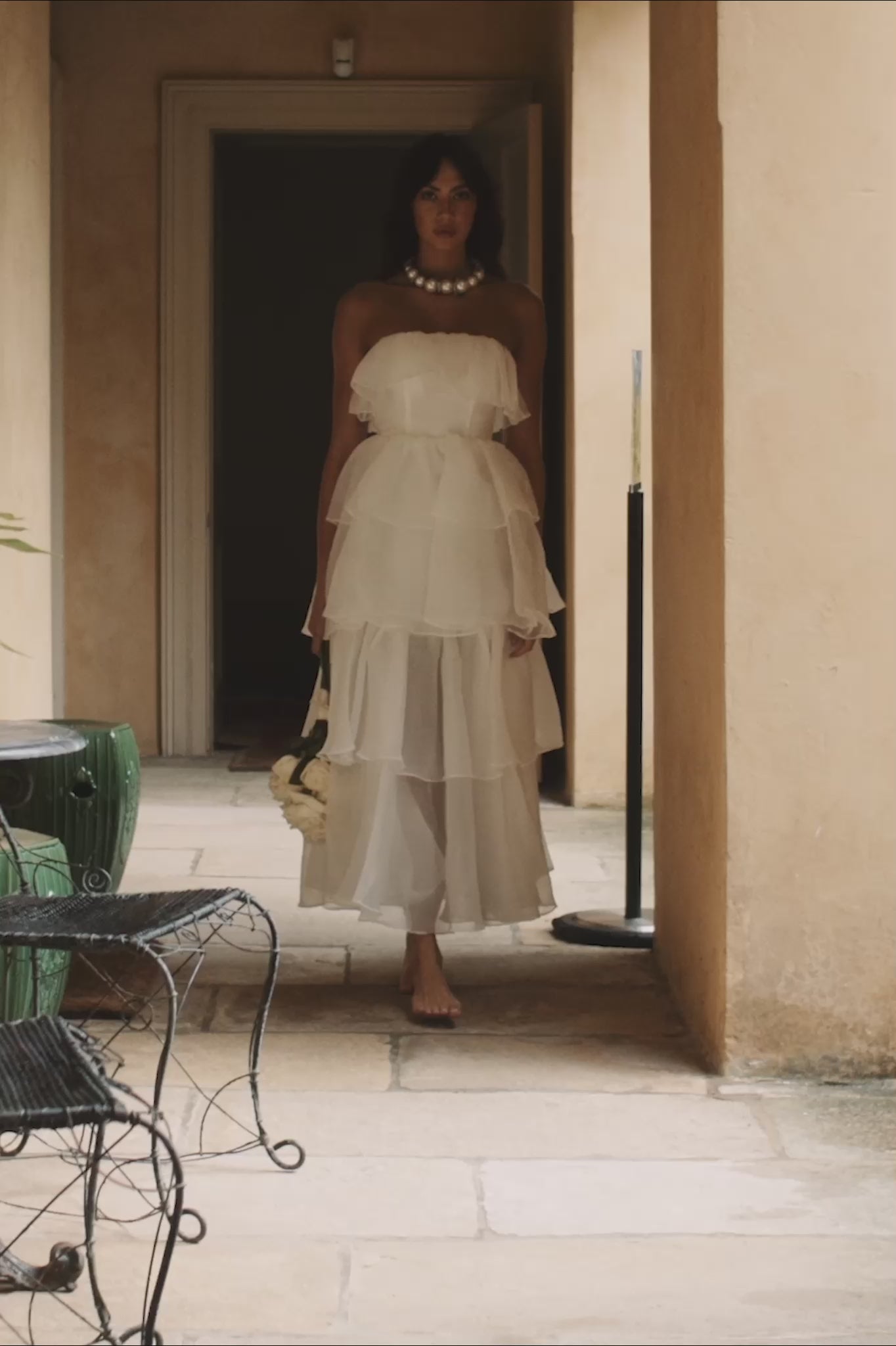 Shop the Oceana Layered Ruffle Maxi Dress White