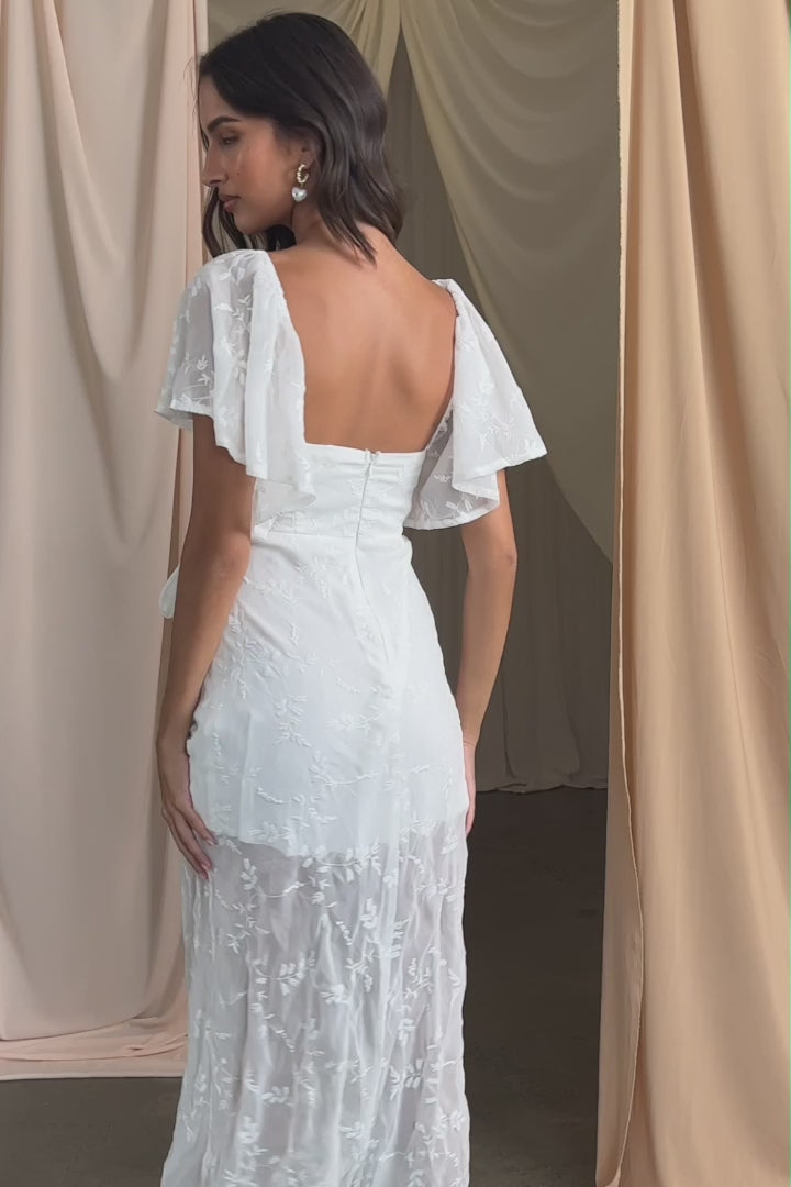 Aphrodite Molded Bust Angel Sleeve Midi Dress Floral White