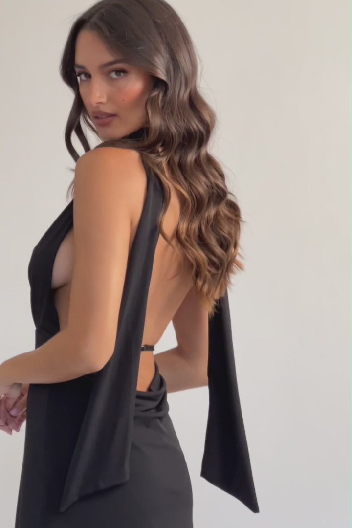 Italia Azure Halterneck Jersey Mini Dress Black