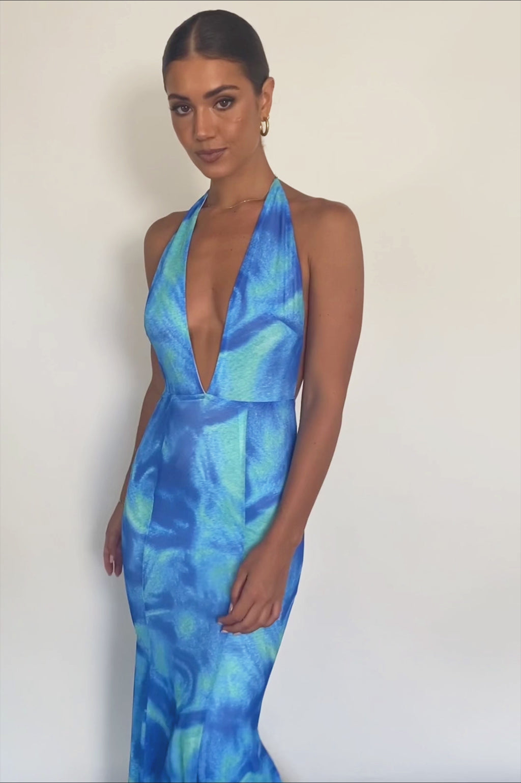 Mayah Halterneck Maxi Dress Printed Blue