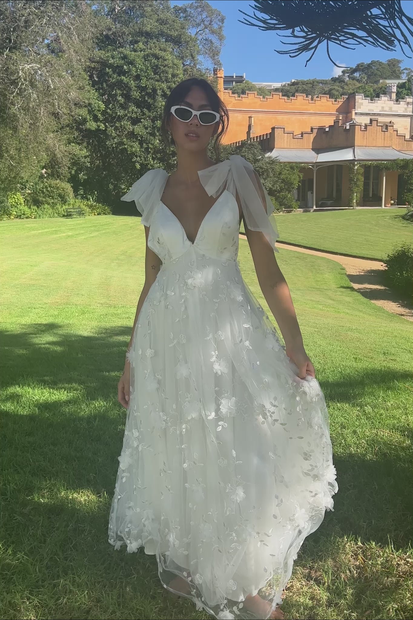 Chantilly Tied Shoulder Maxi Dress White | Selfie Leslie