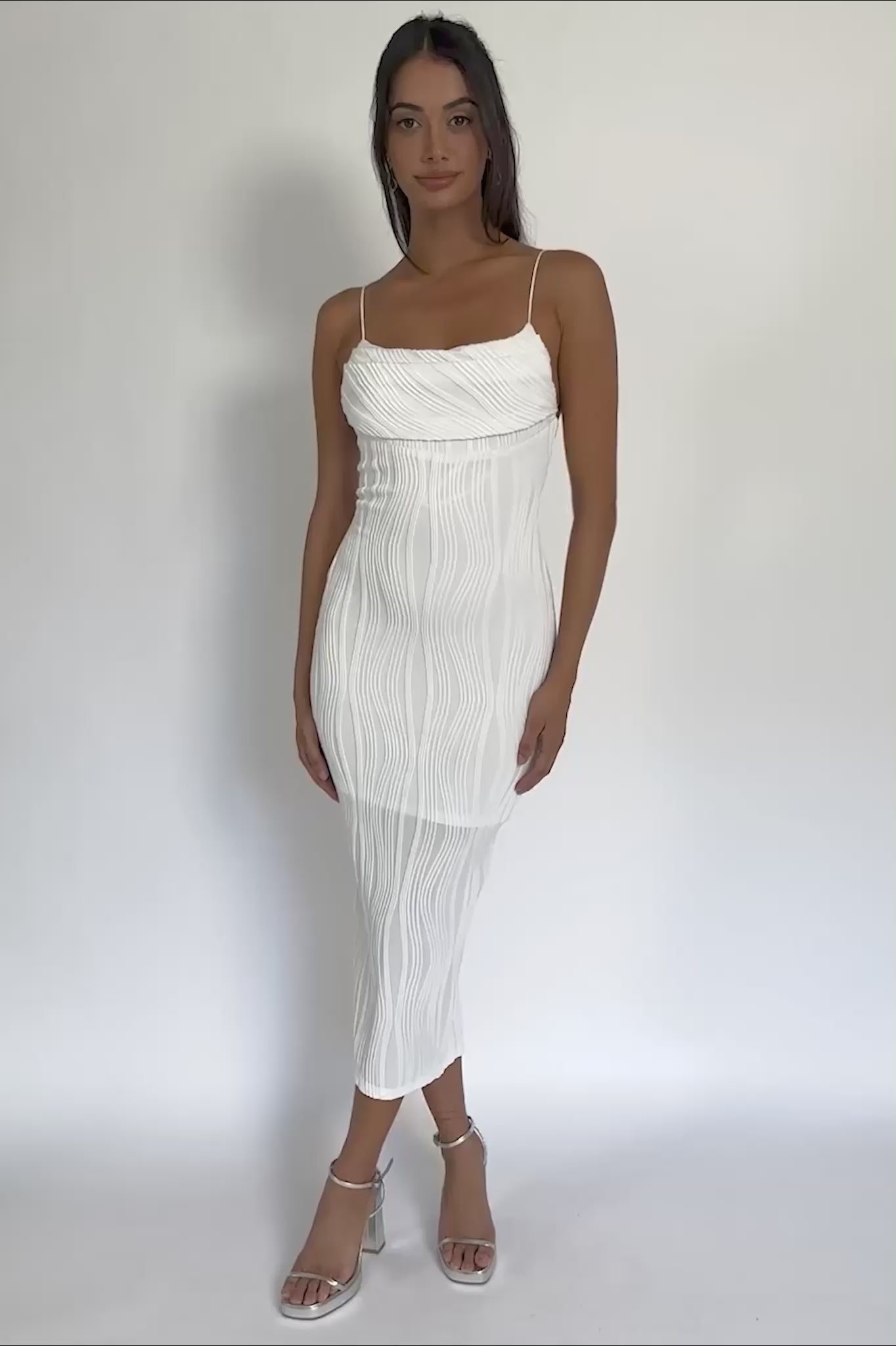 Well Versed Pleated Bust Textured Maxi Dress Off White