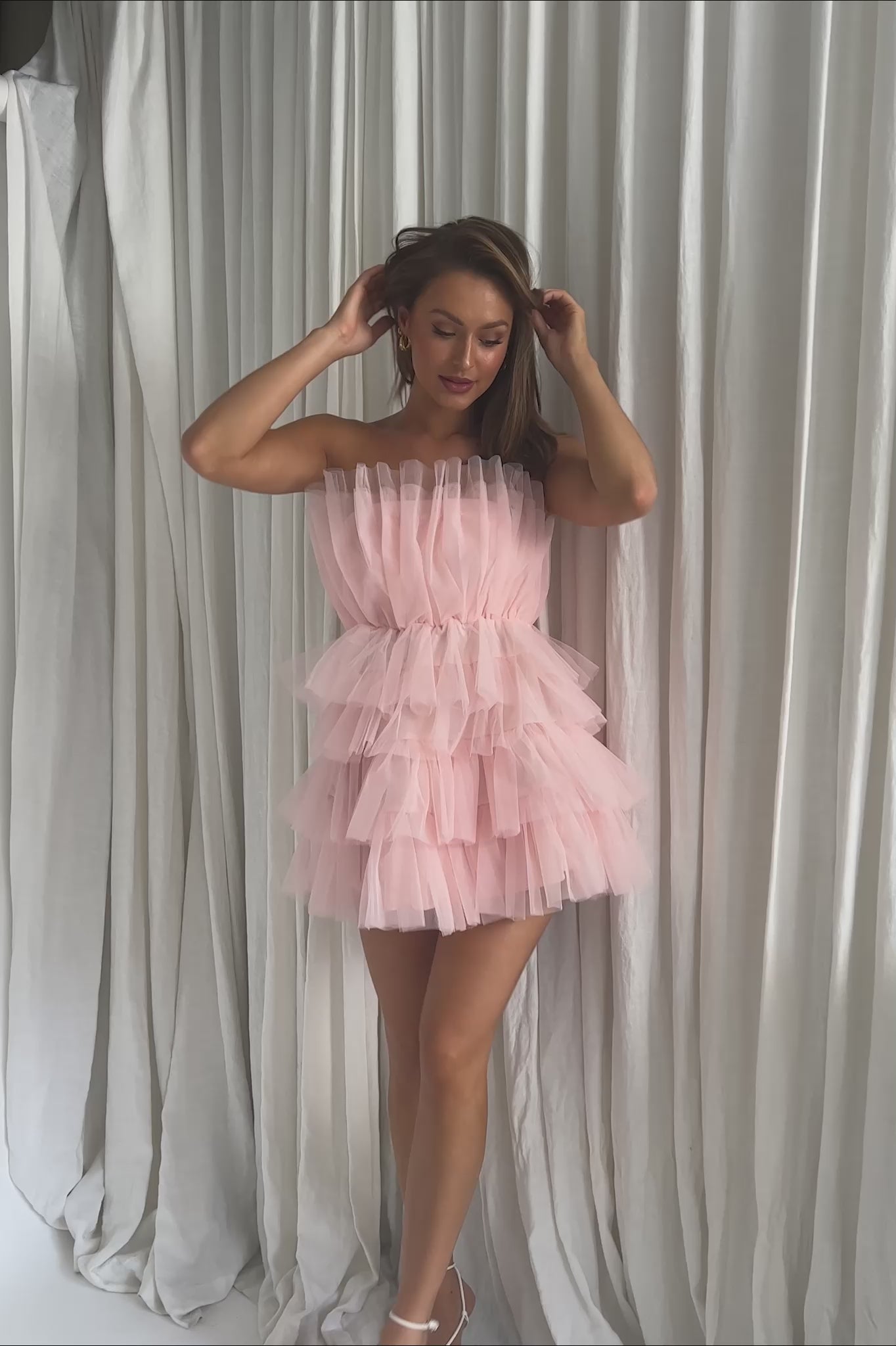 bonne mini dress Bon Bon Tiered Mesh Mini Dress Blush