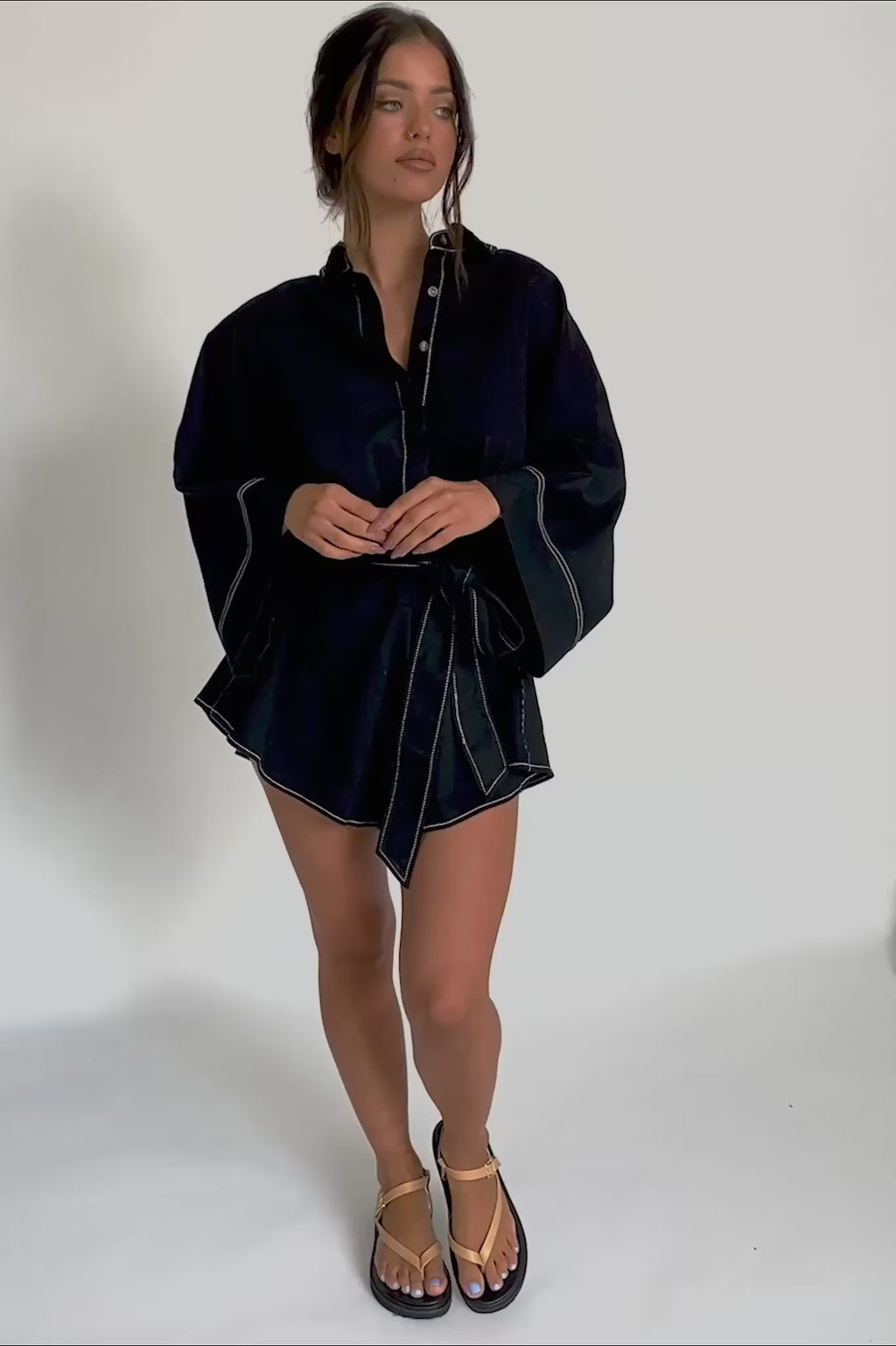 Daytona Beach Long Sleeve Shirt Romper Black