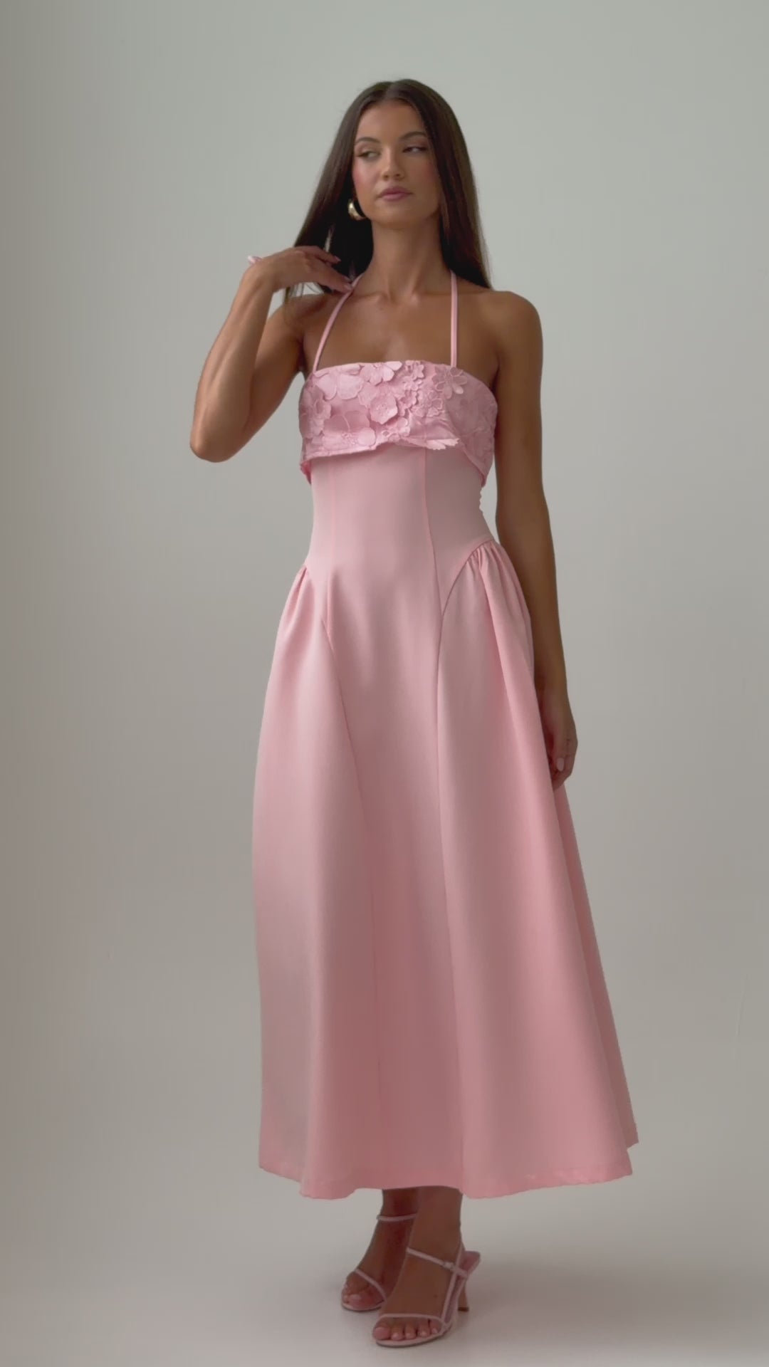 Sunbeam Kiss Foldover Floral Bust Maxi Dress Blush
