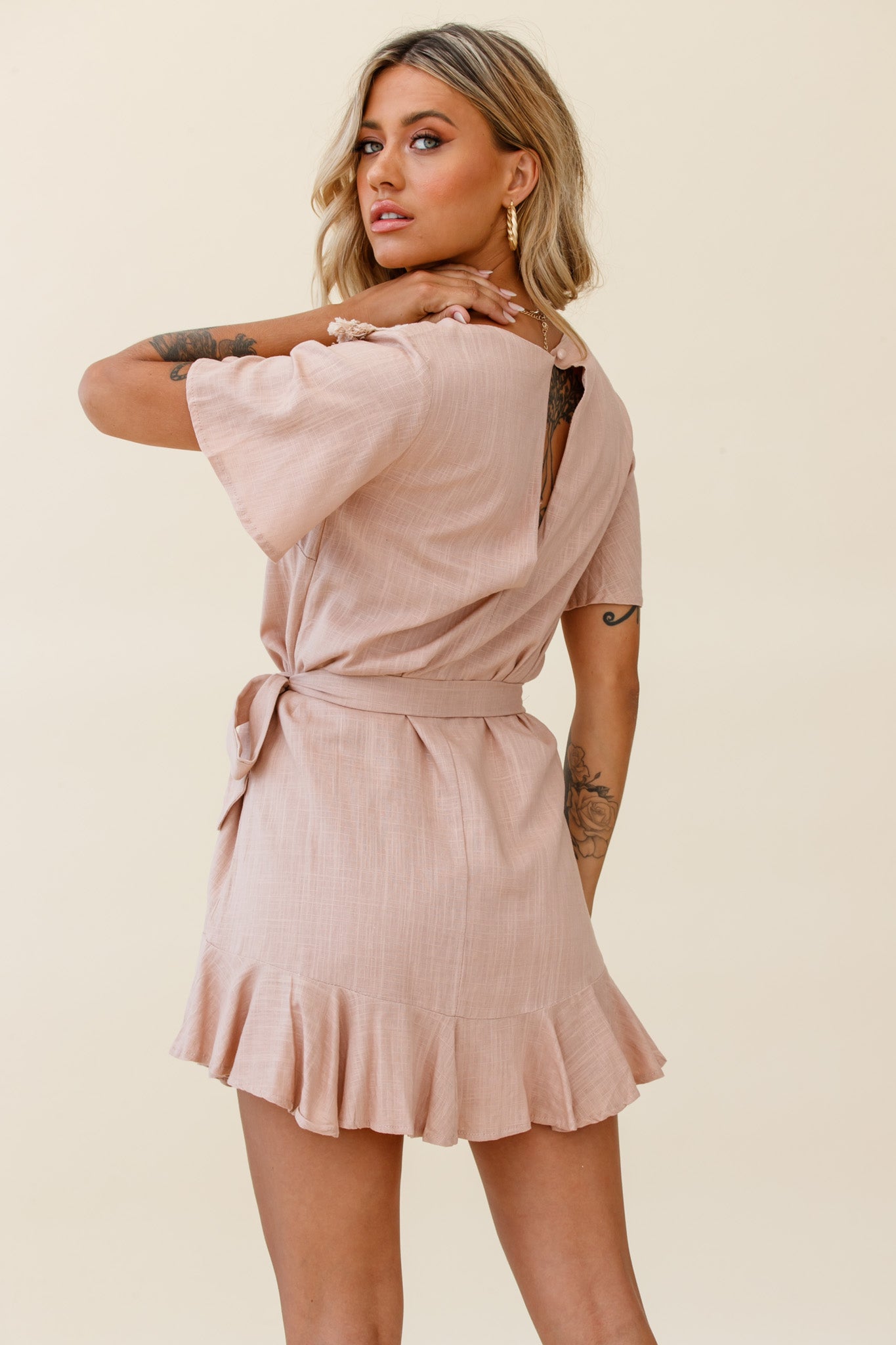 Angelique Tassel Bust Wrap Bottom Dress Mocha by Selfie Leslie