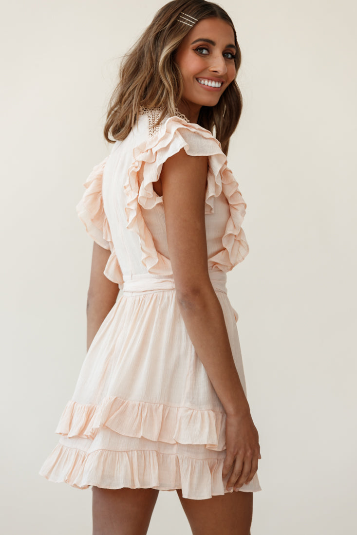 Oakland High Neck Ruffle Detail Dress Beige by Selfie Leslie