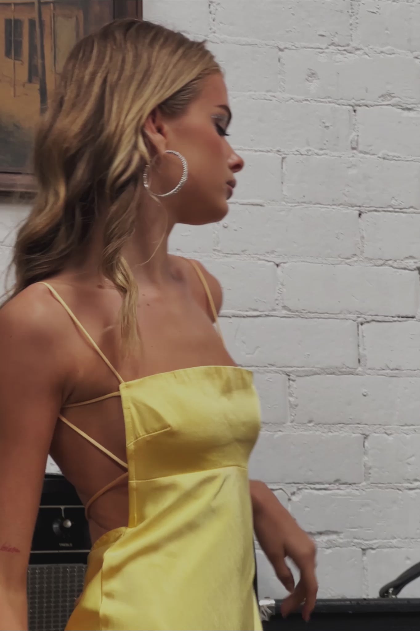 Dolce Life Low Back Mini Dress Satin Lemon