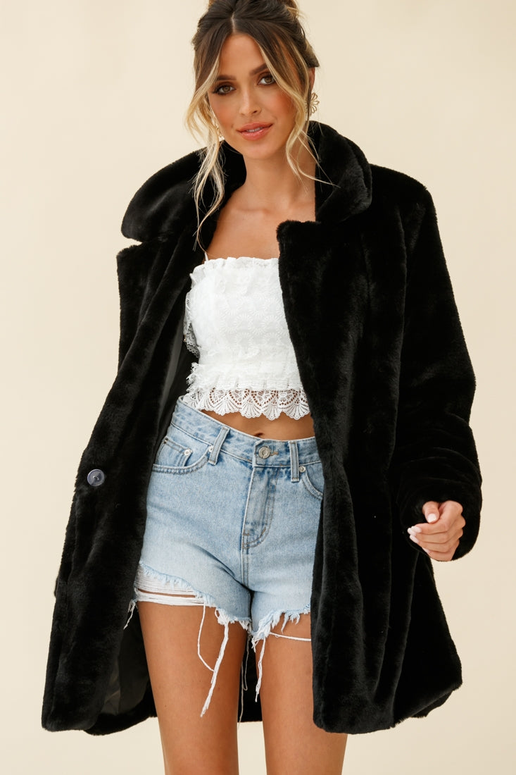 Tahoe Faux Fur Notch Lapel Coat Black by Selfie Leslie