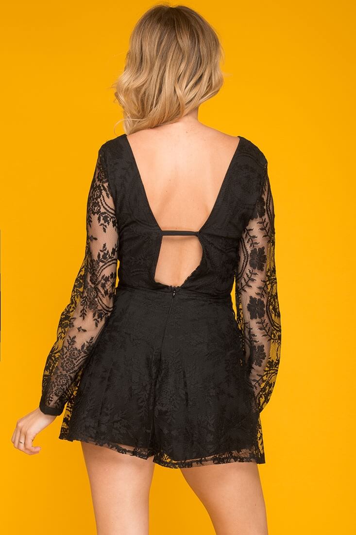 Helena Embroidered Sleeve Romper Black by Selfie Leslie