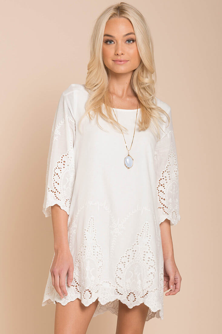 Marina Embroidered Tunic Dress White by Selfie Leslie