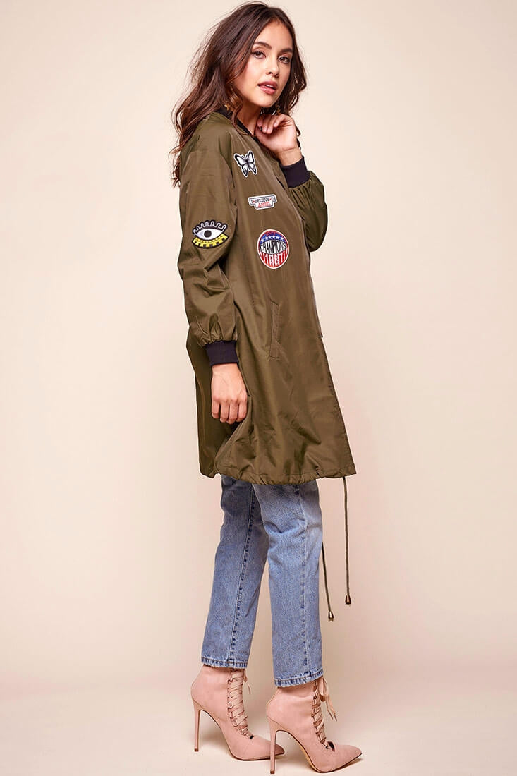 Harlan Patchwork Bomber Army Green Khaki by Selfie Leslie