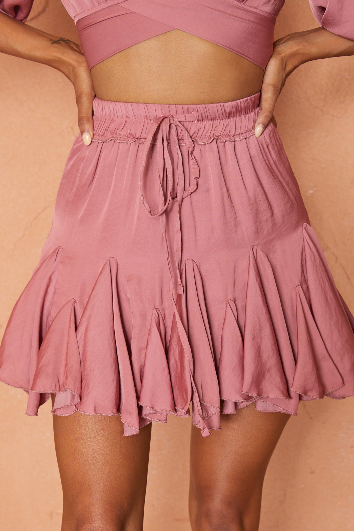 Robyn Flounce Mini Skirt Rose by Selfie Leslie