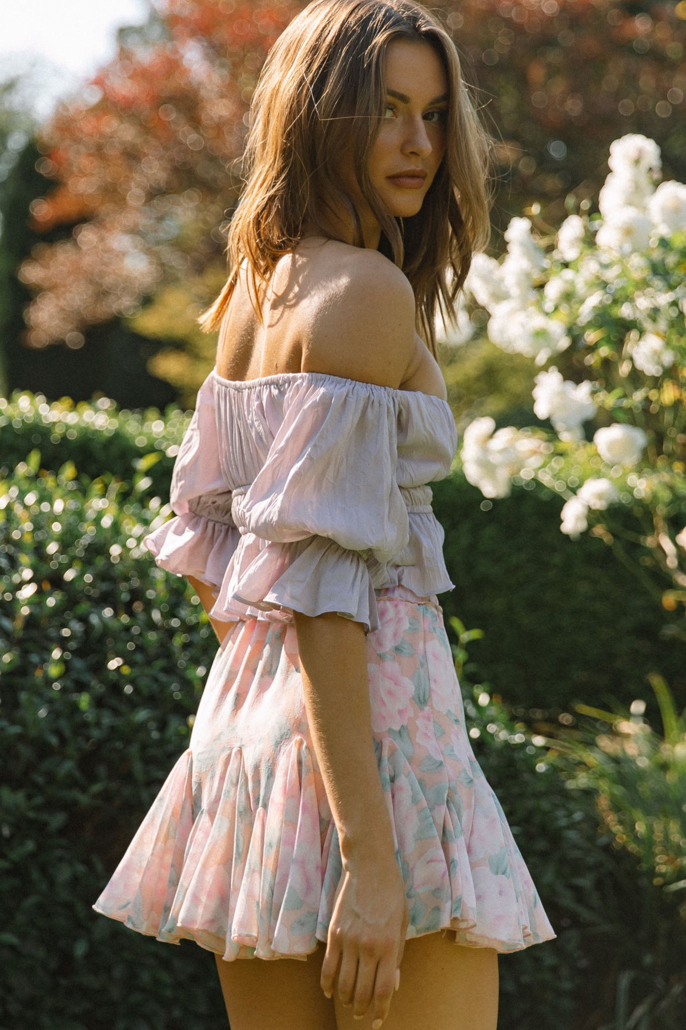 Robyn Flounce Mini Skirt Watercolor Floral Pink by Selfie Leslie