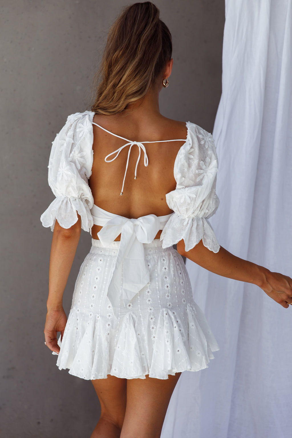 Robyn Flounce Mini Skirt Eyelet White by Selfie Leslie