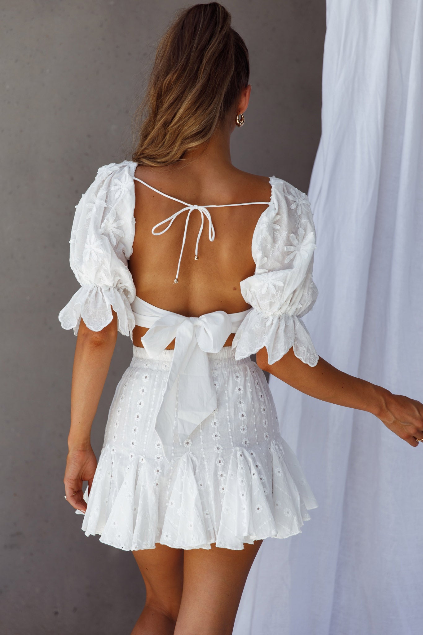 Robyn Flounce Mini Skirt Eyelet White by Selfie Leslie