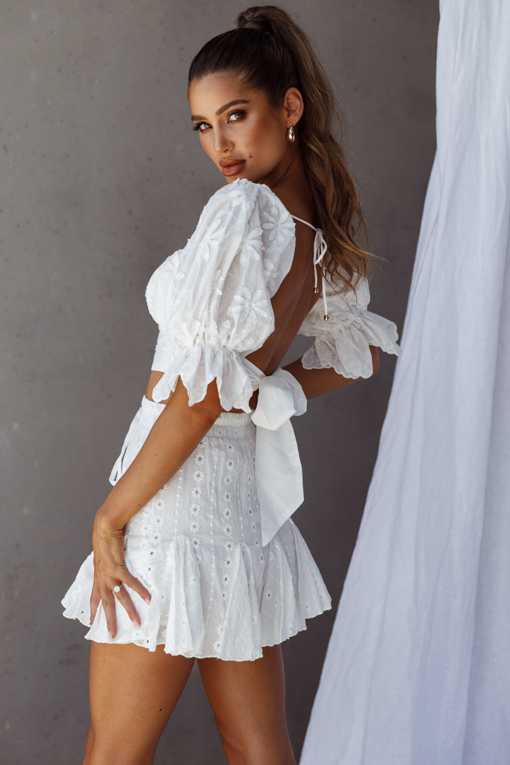 Robyn Flounce Mini Skirt Eyelet White by Selfie Leslie