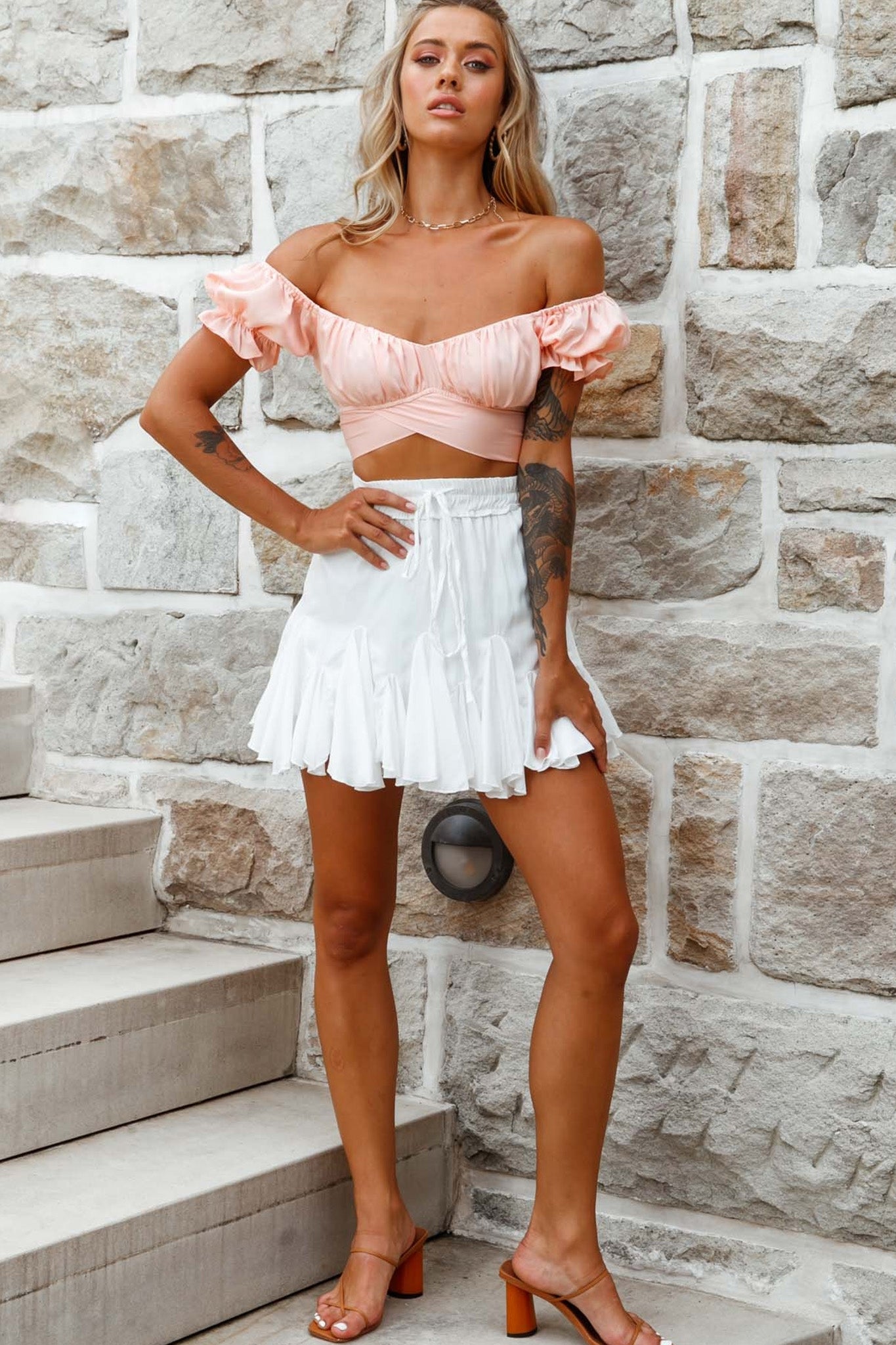 Robyn Pleated Mini Skirt White by Selfie Leslie