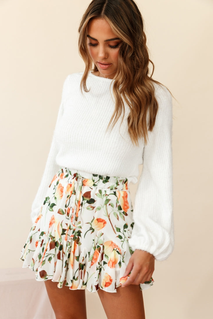 Robyn Flounce Mini Skirt Rose Print White/Orange by Selfie Leslie