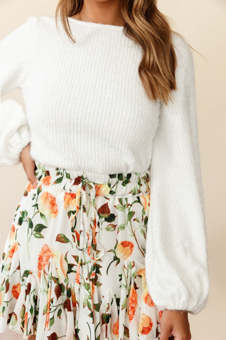 Robyn Flounce Mini Skirt Rose Print White/Orange by Selfie Leslie