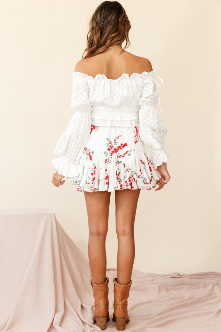 Robyn Flounce Mini Skirt Floral Print White by Selfie Leslie