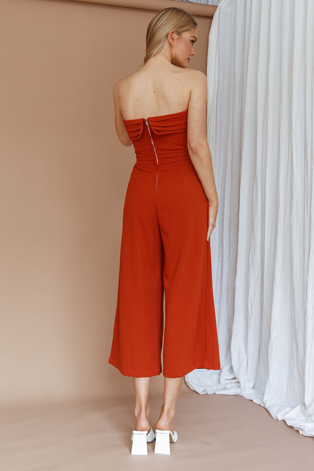 Chosen Strapless Wide Leg Jumpsuit Orange by Selfie Leslie