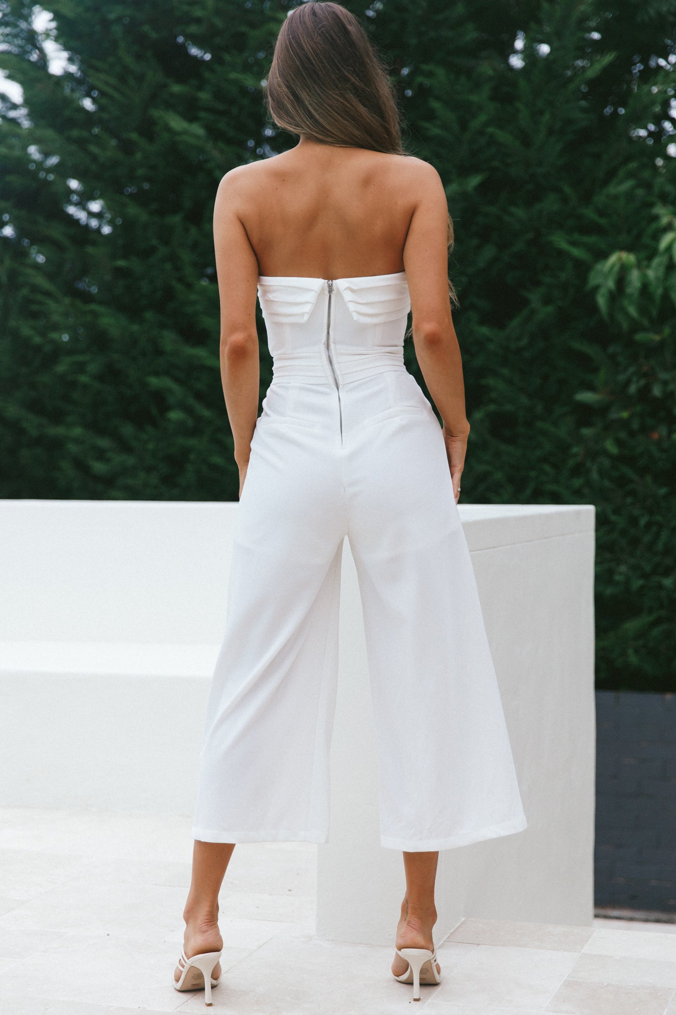 Chosen Strapless Wide Leg Jumpsuit White by Selfie Leslie