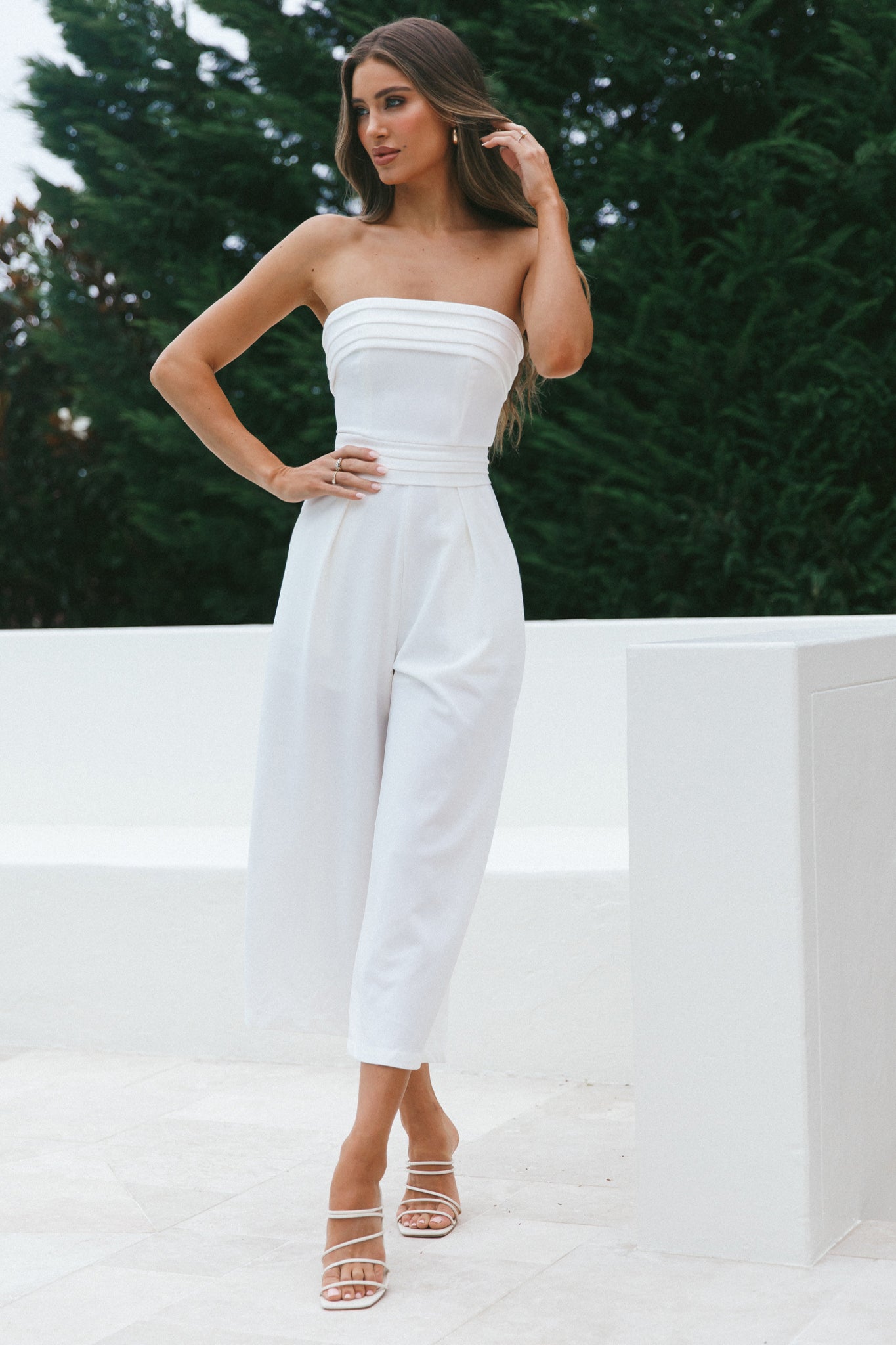Chosen Strapless Wide Leg Jumpsuit White by Selfie Leslie