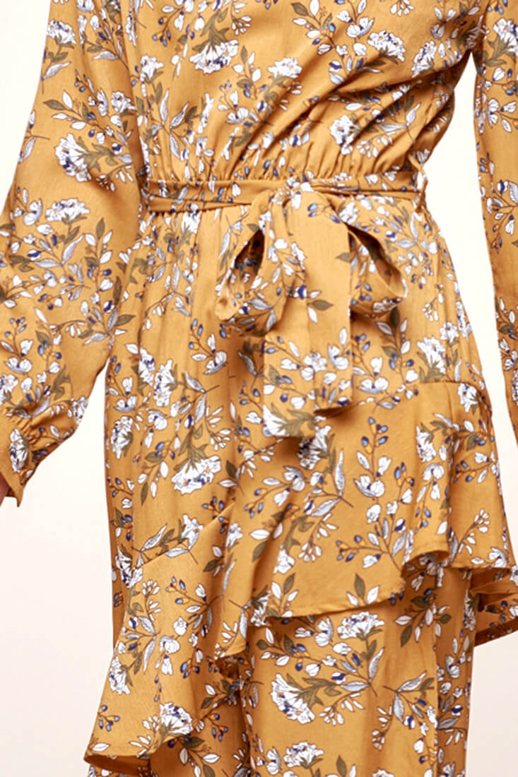 Jackson Waist Tie Bell Sleeve Dress Mustard by Selfie Leslie