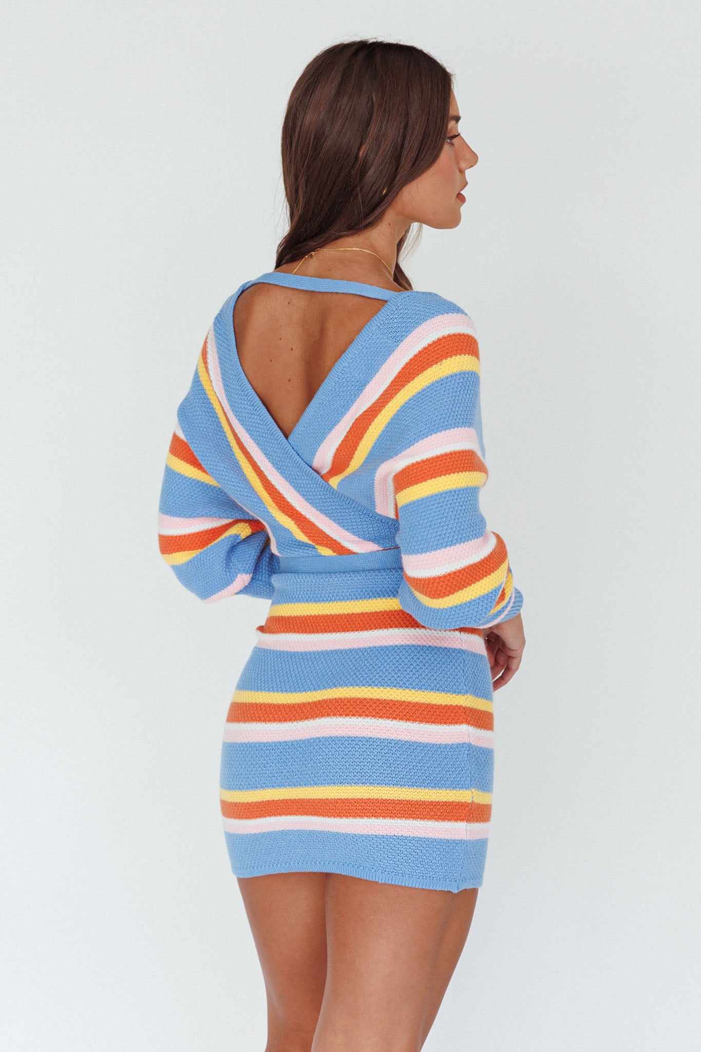 Cameo Batwing Knit Dress Striped Blue Cameo Batwing Knit Dress Striped Blue