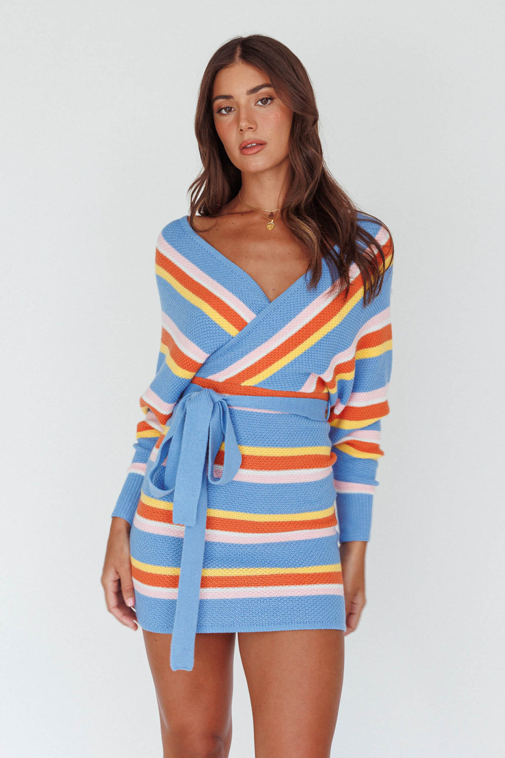 Cameo Batwing Knit Dress Striped Blue by Selfie Leslie