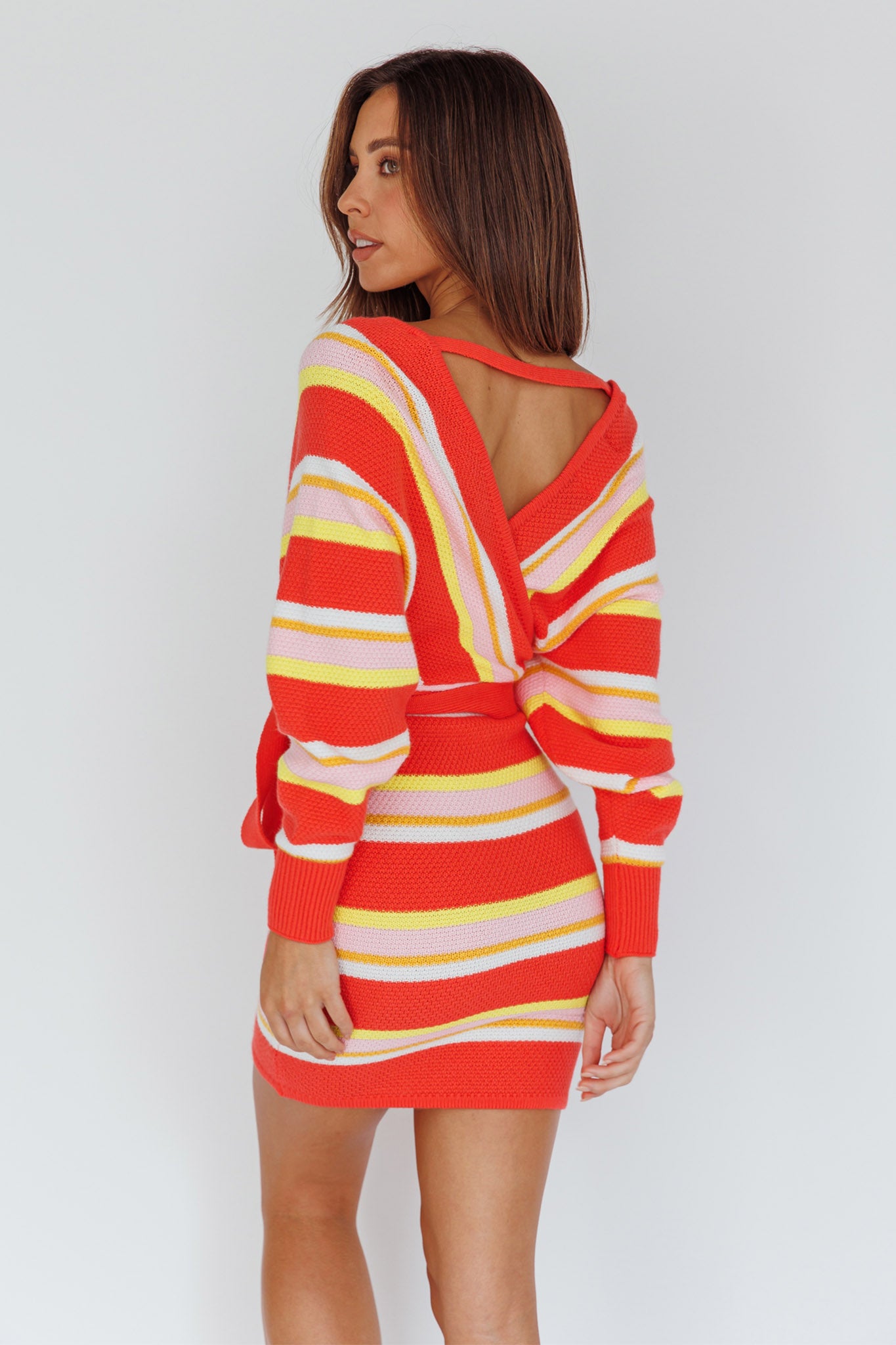 Cameo Batwing Knit Dress Striped Pink L Cameo Batwing Knit Dress Striped Pink L