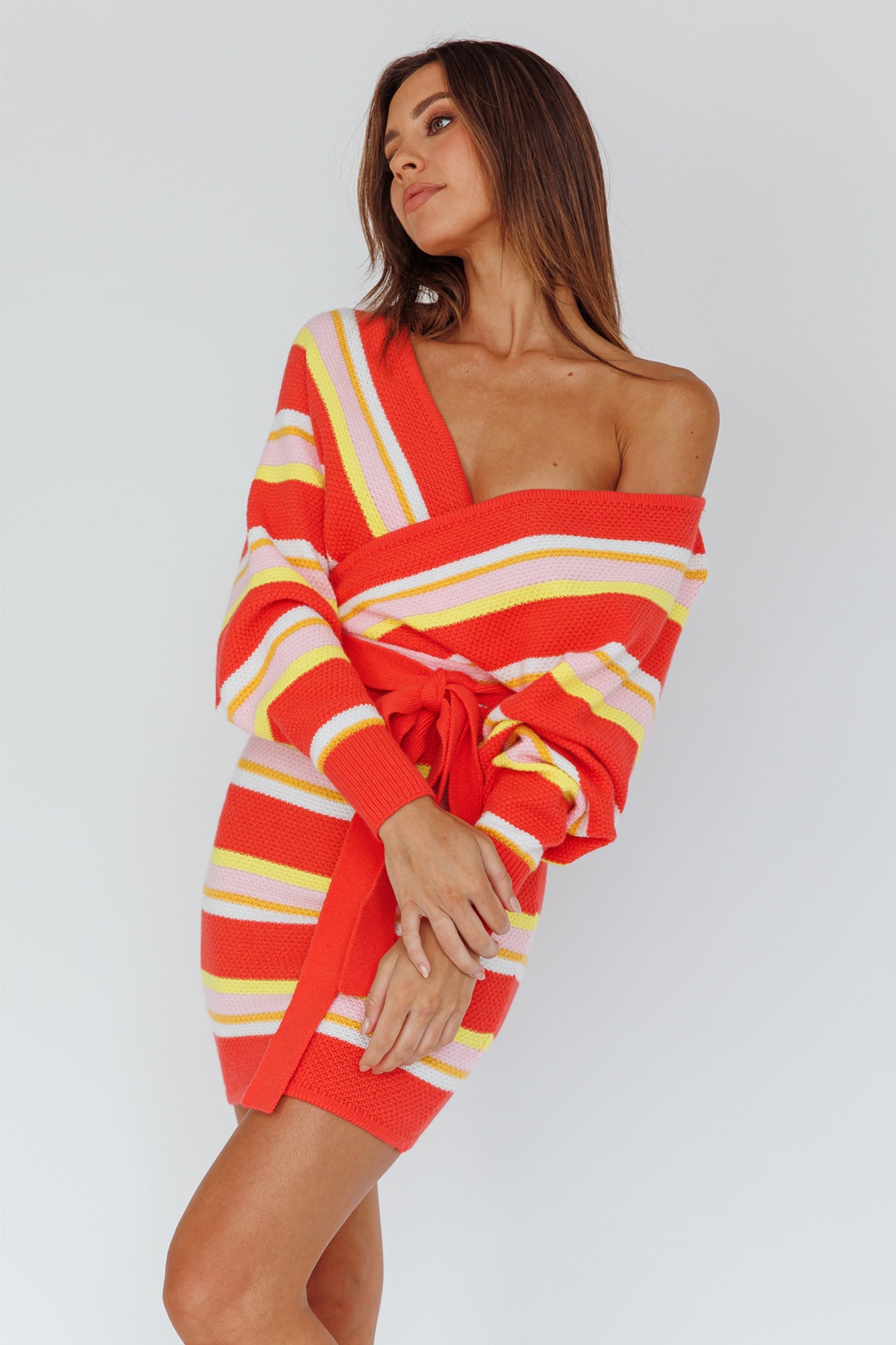 Cameo Batwing Knit Dress Striped Pink by Selfie Leslie