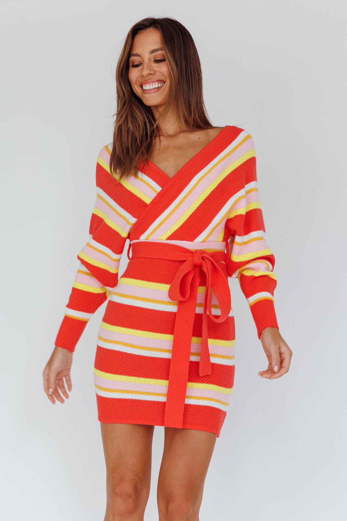 Cameo Batwing Knit Dress Striped Pink by Selfie Leslie