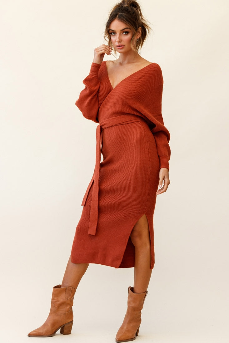 camel knitted midi dress Reiss Zeta