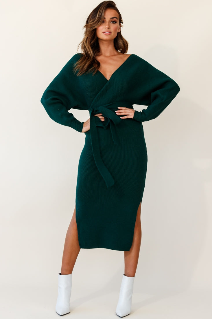 Shop the Cameo Batwing Knit Midi Dress Forest Green | Selfie Leslie