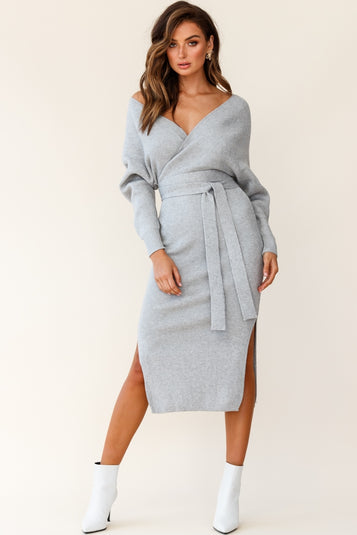 Shop the Cameo Batwing Knit Midi Dress Grey | Selfie Leslie