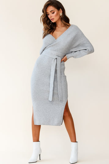 Shop the Cameo Batwing Knit Midi Dress Grey | Selfie Leslie