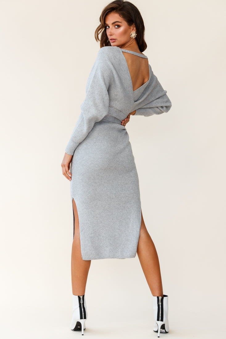 Cameo Batwing Knit Midi Dress Grey by Selfie Leslie