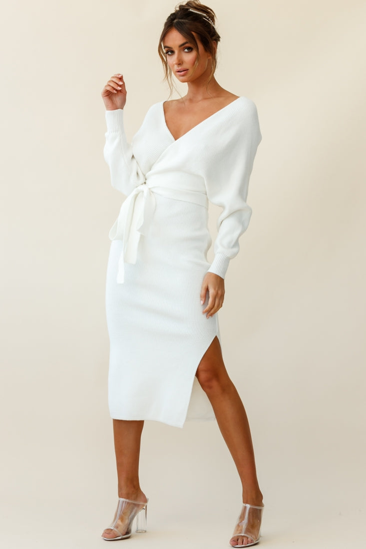 Cameo Batwing Knit Midi Dress Ivory by Selfie Leslie