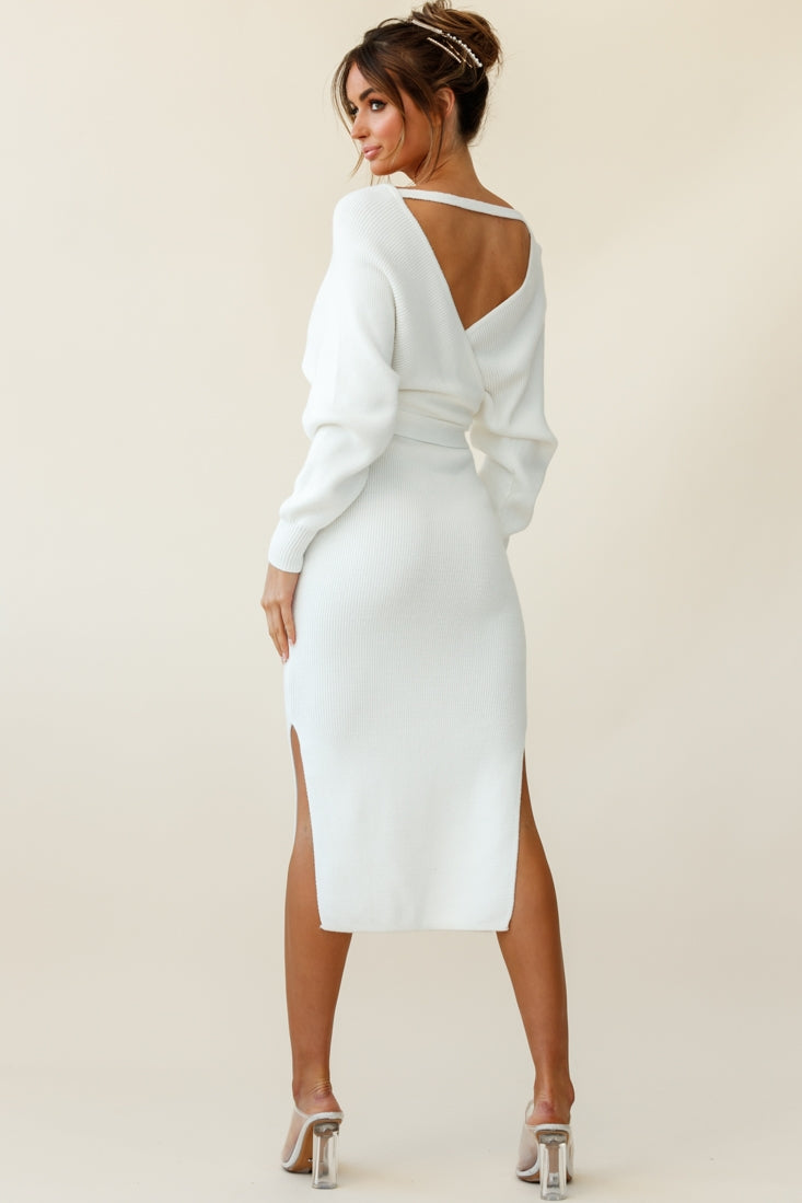 Cameo Batwing Knit Midi Dress Ivory by Selfie Leslie
