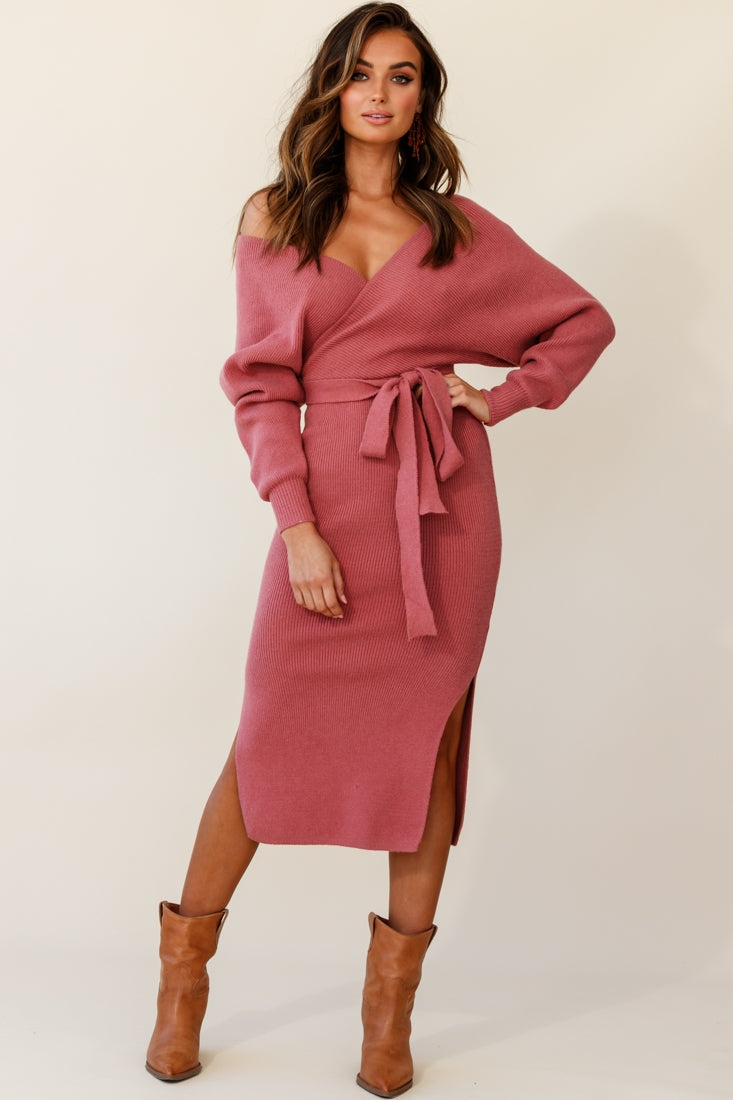 Cameo Batwing Knit Midi Dress Rose by Selfie Leslie