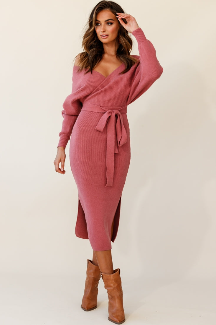 Cameo Batwing Knit Midi Dress Rose by Selfie Leslie