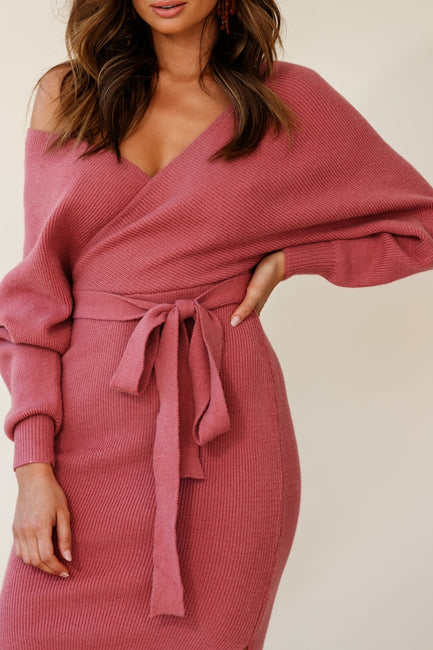 Cameo Batwing Knit Midi Dress Grey