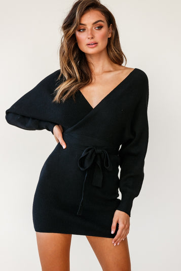 Shop the Cameo Batwing Knit Dress Black | Selfie Leslie